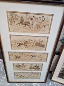 TWO VINTAGE MULTIPLE IMAGE FRAMED SCENES OF HUNTING SUBJECTS. (2)