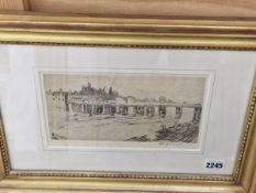 WALTER GREAVES (19th C. ENGLISH SCHOOL) OLD PUTNEY BRIDGE, PENCIL SIGNED ETCHING. 13 x 23cms