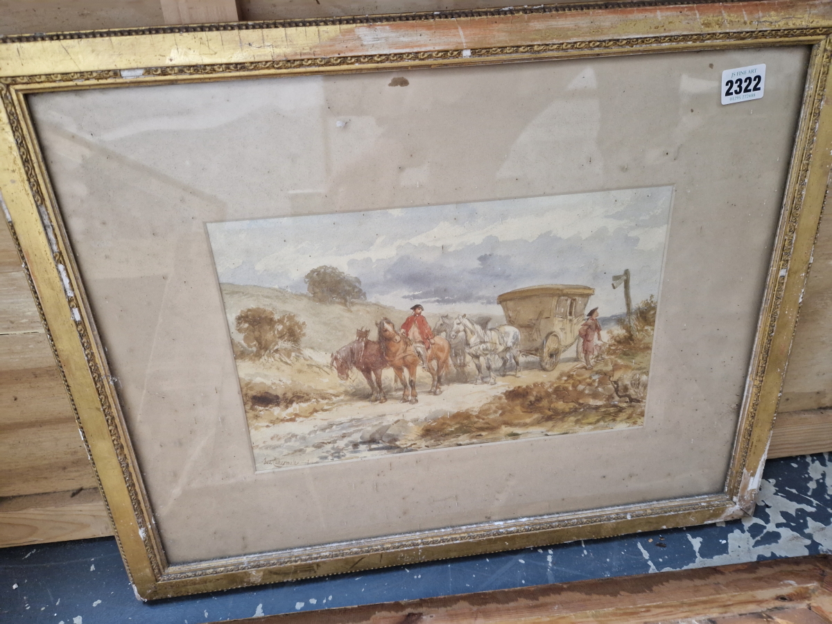 CHARLES CATTERMOLE (1832-1900) A COACHING SCENE, SIGNED, WATERCOLOUR. 21 x 33cms TOGETHER WITH A - Image 2 of 8