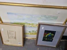 THREE 20th C. ARTWORKS BY DIFFERENT HANDS INCLUDING ABSTRACTS AND LANDSCAPES, SOME SIGNED (3)