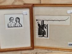 AFTER ERIC GILL (1882-1940) TWO WOODCUT PRINTS ONE OF AN INITIAL, THE OTHER OF TWO FIGURES (2)