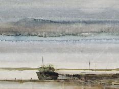 COLIN KENT (20th C. ENGLISH SCHOOL) ARR. SEPTEMBER MORNING, SINGED, WATERCOLOUR. 24 x 61cms