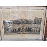AFTER H. BROOKS A PENCIL SIGNED VINTAGE FOLIO PRINT OF A CRICKETING SCENE. 46 x 62cms TOGETHER