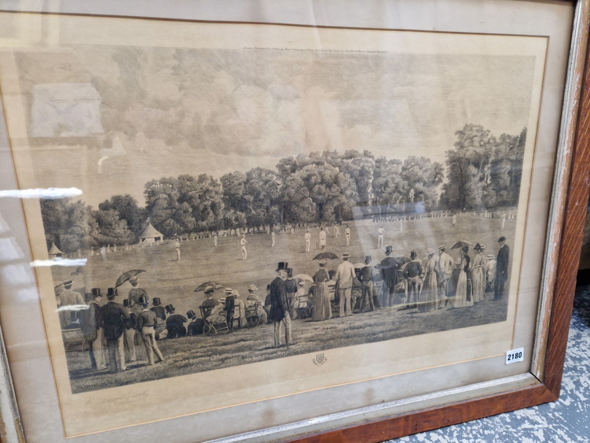 AFTER H. BROOKS A PENCIL SIGNED VINTAGE FOLIO PRINT OF A CRICKETING SCENE. 46 x 62cms TOGETHER - Image 2 of 9