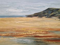 VAL SMITH (CONTEMPORARY SCHOOL) ARR. LOW TIDE, INITIALLED, OIL ON BOARD. 34 x 44cms