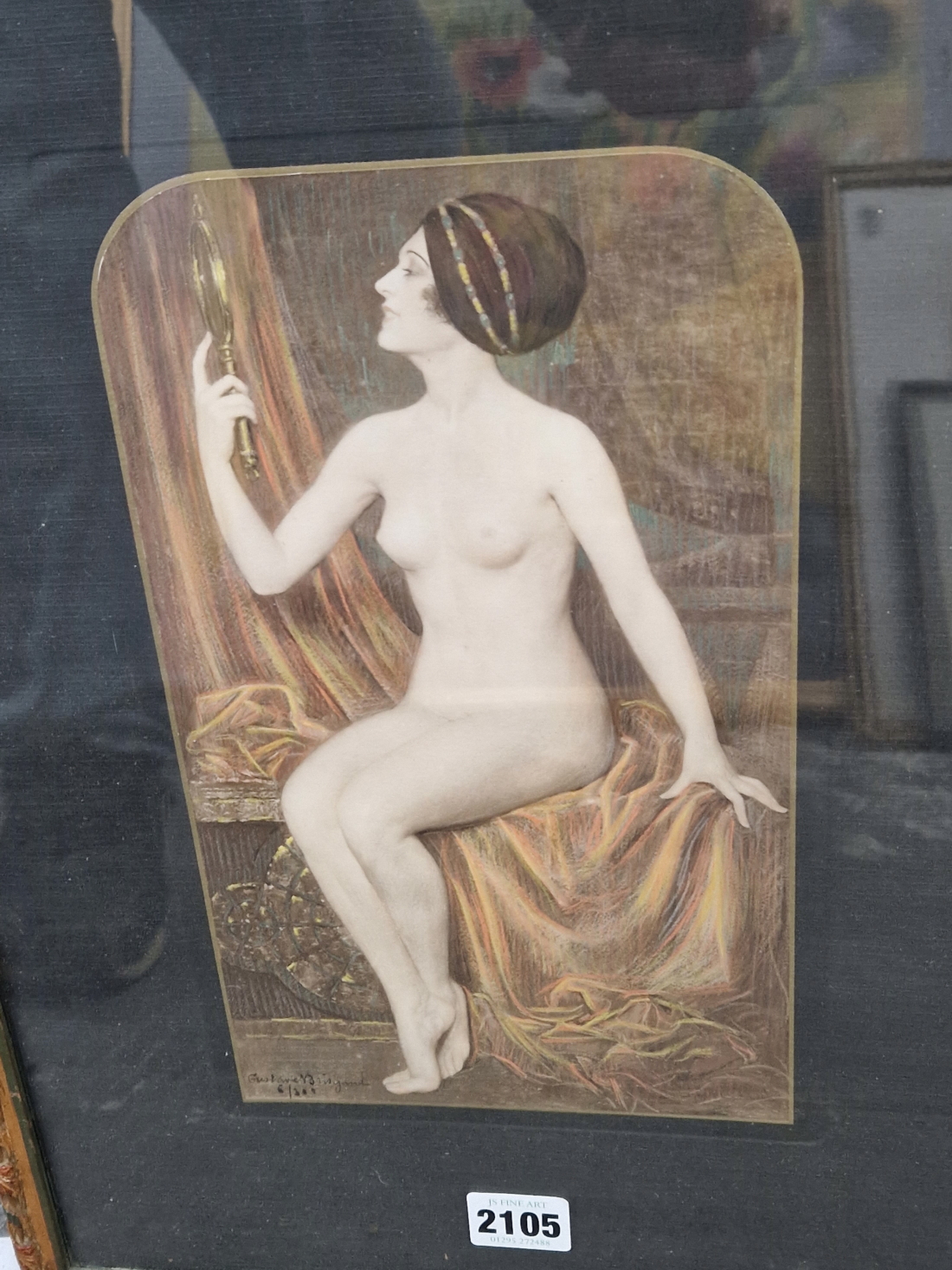 AFTER GUSTAVE BRISGAND 1867 - 1944. VANITY, LIMITED EDITION COLOUR PRINT 28 x 16cms - Image 5 of 7