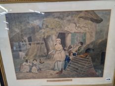 AFTER GEORGE MORLAND THREE VINTAGE COLOUR PRINTS OF RUSTIC SCENES. 44 x 60cms (3)