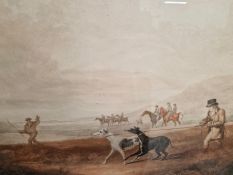 AFTER RICHARD JONES A PAIR OF ANTIQUE HAND COLOURED PRINTS ""COURSING AND FINDING"" 38 x 50cms. PERI