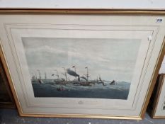 AFTER JOSEPH WALTER TWO FOLIO HAND COLOURED PRINTS OF MARINE SCENES. 59 x 80cms (2)