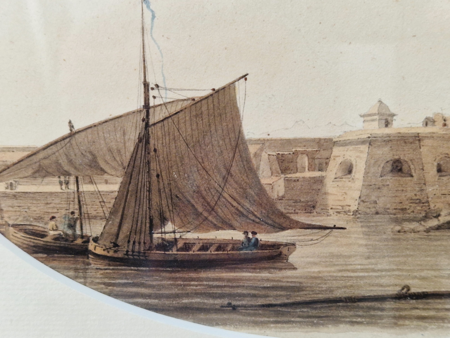WILLIAM JAMES BENNETT 1787 - 1844, THE NEW MOLE - GIBRALTAR,, A WATERCOLOUR OVAL 12 x 21cms TOGETHER - Image 2 of 11