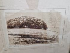 TWO EARLY 20th C. ENGLISH PENCIL SIGNED LANDSCAPE ETCHINGS, BOTH SIGNED INDISTINCTLY. LARGEST 11 x