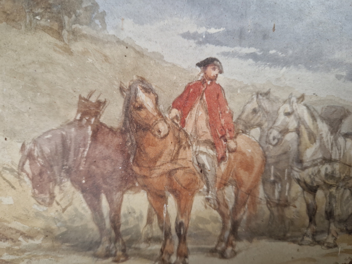 CHARLES CATTERMOLE (1832-1900) A COACHING SCENE, SIGNED, WATERCOLOUR. 21 x 33cms TOGETHER WITH A - Image 6 of 8