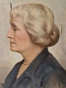 CHARLES M. WILSON (20th C. ENGLISH SCHOOL) PORTRAIT OF A LADY, SIGNED, OIL ON CANVAS, UNFRAMED. 51 x