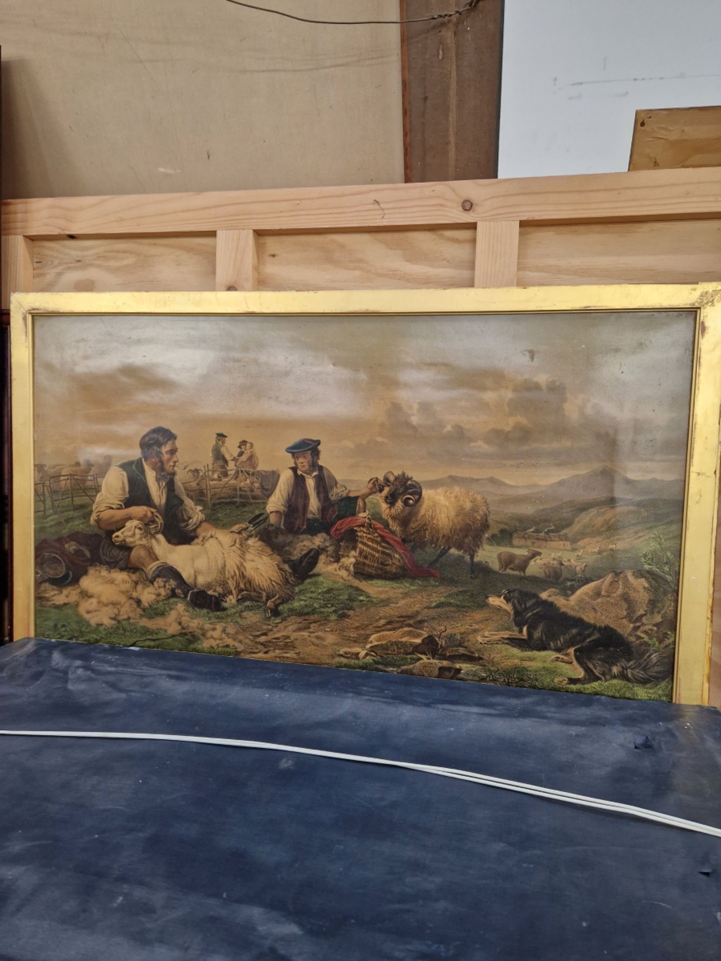 AFTER RICHARD ANDSELL FOUR ANTIQUE COLOUR PRINTS OF HIGHLAND SHEEP AND SHEPHERDS. 38 x 70cms (4) - Image 3 of 4