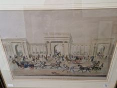 AN ANTIQUE FOLIO HAND COLOURED VINTAGE PRINT THE GRAND ENTRANCE TO HYDE PARK. 46 x 64cms TOGETHER