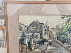 20th C. CONTINENTAL SCHOOL A FRENCH STREET SCENE, SIGNED INDISTINCTLY, WATERCOLOUR. 21 x 28cms
