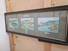 SIX VINTAGE COMIC COLOUR PRINTS OF HUNTING SUBJECTS IN TWO FRAMES
