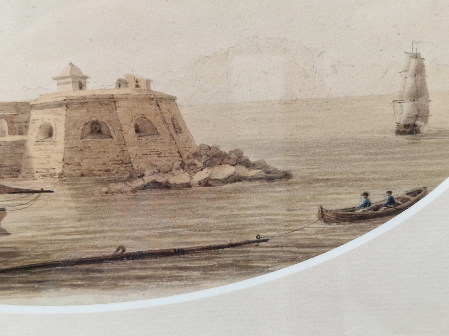 WILLIAM JAMES BENNETT 1787 - 1844, THE NEW MOLE - GIBRALTAR,, A WATERCOLOUR OVAL 12 x 21cms TOGETHER - Image 3 of 11