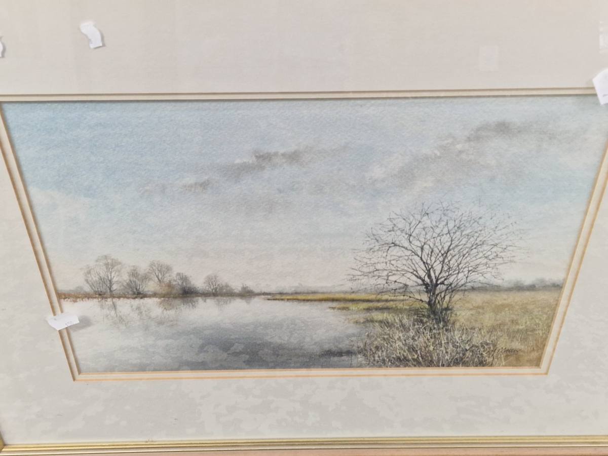 KEN MESSER 20th C. ENGLISH SCHOOL. ARR. A PAIR OF OXFORDSHIRE LANDSCAPES, SIGNED, WATERCOLOURS. 29 x - Image 2 of 3