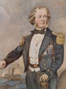 19th/20th C. ENGLISH SCHOOL PORTRAIT OF A NAVAL OFFICER, WATERCOLOUR. 33 x 27cms