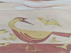 LYN MOWAT. 20th C. ARR. ""BIRD WITH YELLOW BUTTERFLIES"". GOUACHE. 58 X 58 CM