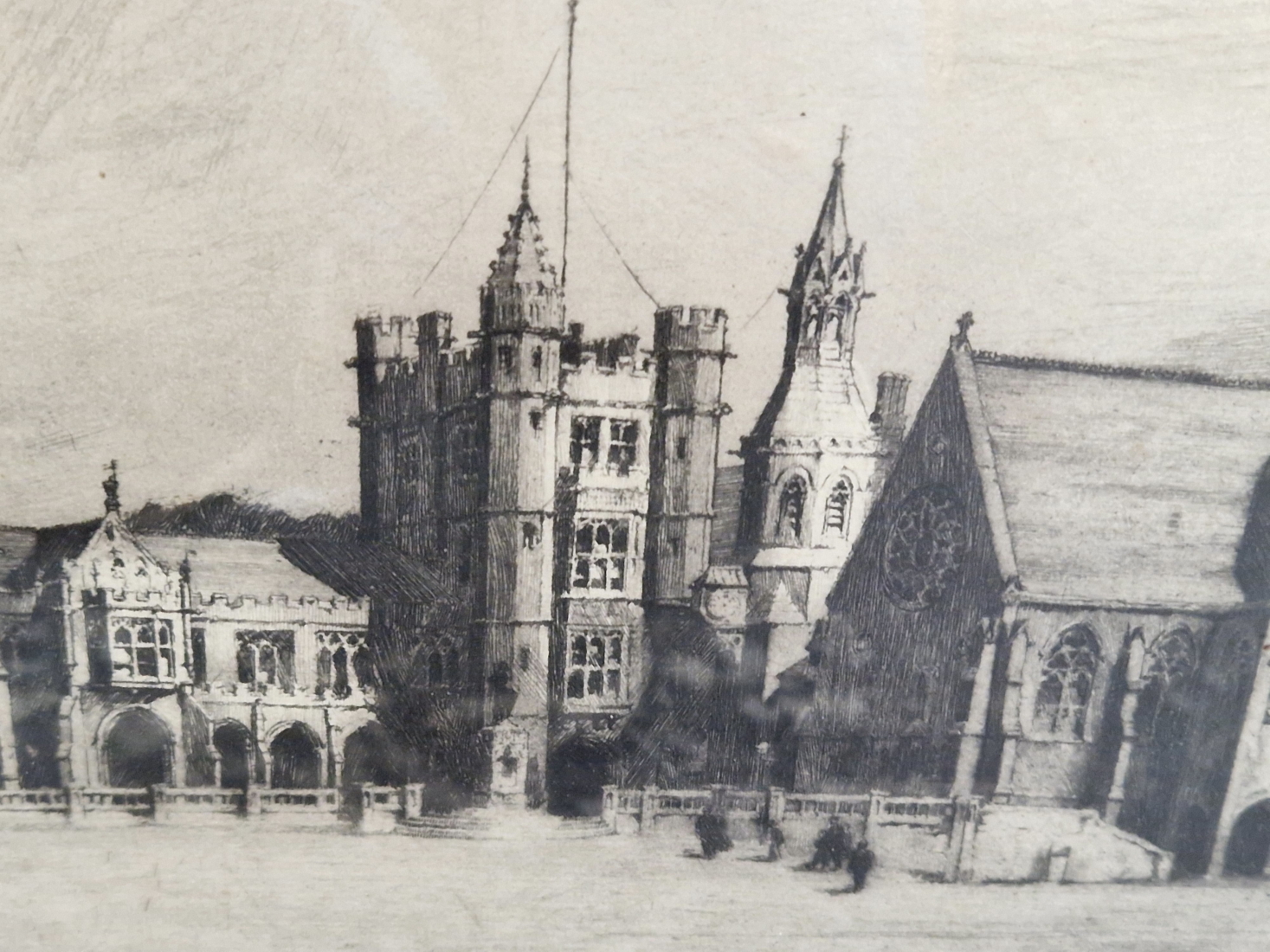 DOROTHY WOOLAND EARLY 20th C. ENGLISH SCHOOL, AN ETCHING OF CLIFTON COLLEGE GOTHIC REVIVAL SCHOOL - Image 5 of 5