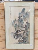 20th C. CHINESE SCHOOL A MOUNTAINOUS LANDSCAPE, INSCRIBED, WATERCOLOUR. 60 x 32cms