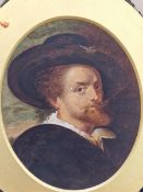 19th C. SCHOOL OVAL PORTRAIT OF RUBENS, WATERCOLOUR, UNFRAMED. 22 x 17cms TOGETHER WITH A 19th C.