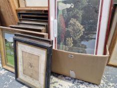 A LARGE COLLECION OF ANTIQUE AND LATER PRNTS AND PAINTINGS, SOME IN PERIOD FRAMES INCLUDES