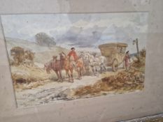 CHARLES CATTERMOLE (1832-1900) A COACHING SCENE, SIGNED, WATERCOLOUR. 21 x 33cms TOGETHER WITH A