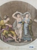TWO HAND COLOURED PRINTS AFTER ANGELICA KAUFFMAN OF CLASSICAL SUBJECTS. AND TWO OTHER PRINTS BY