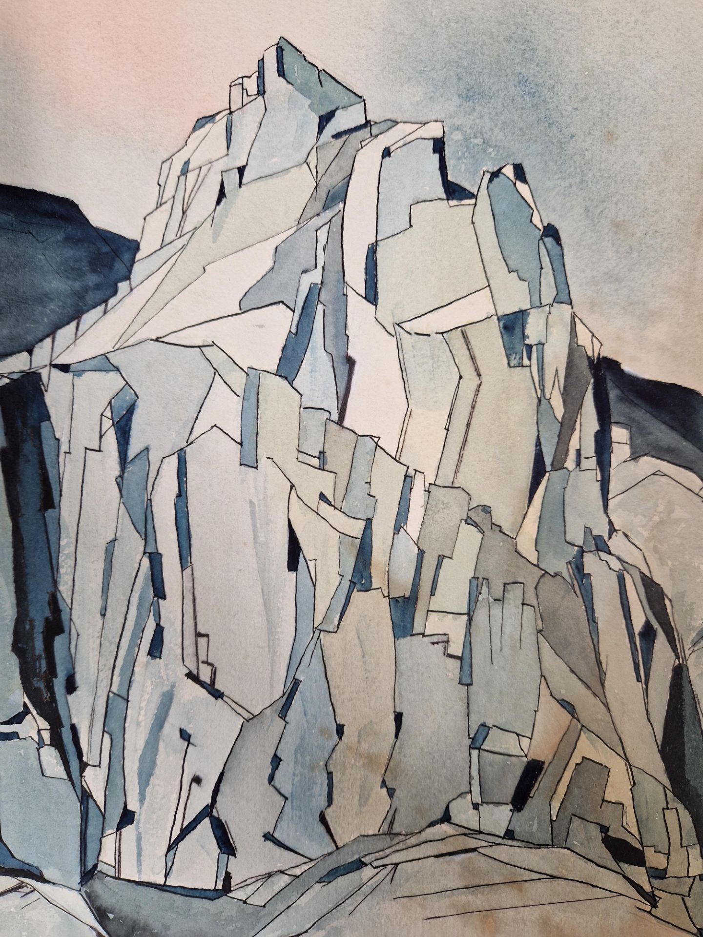 MANNER OF KYFFIN WILLIAMS (20th C. BRITISH SCHOOL) THE ROCK FACE, INITIALLED, WATERCOLOUR. 31 x