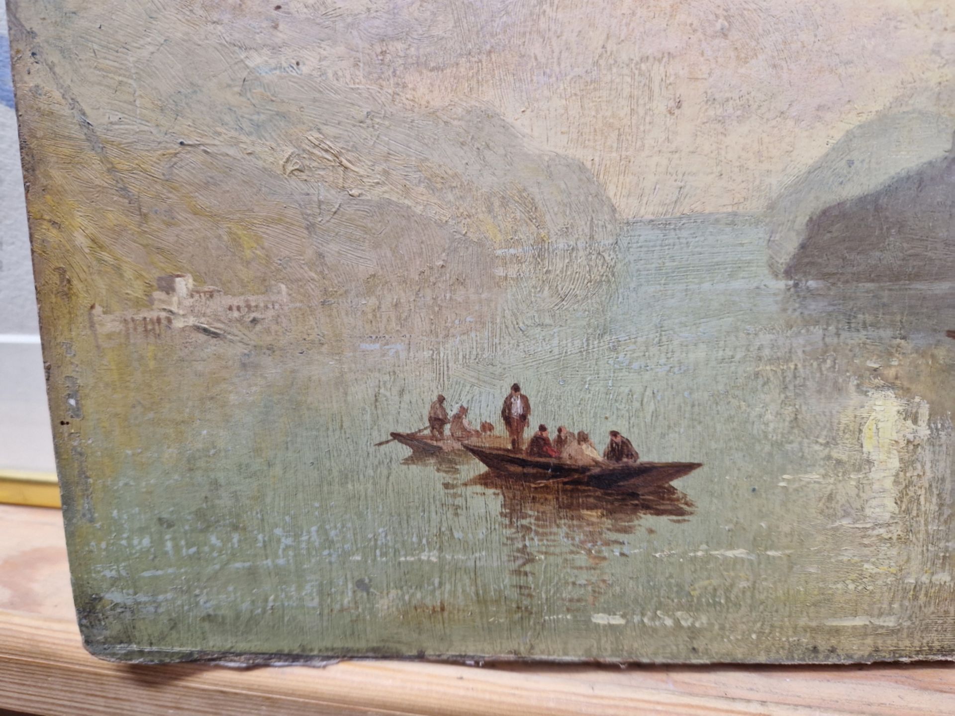 19th C. SCHOOL A CONTINENTAL LAKE VIEW, OIL ON BOARD, UNFRAMED 24 x 35cms - Image 5 of 9