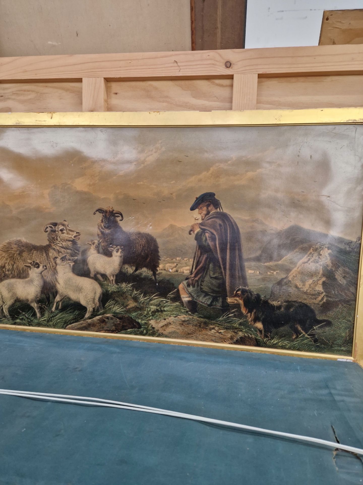 AFTER RICHARD ANDSELL FOUR ANTIQUE COLOUR PRINTS OF HIGHLAND SHEEP AND SHEPHERDS. 38 x 70cms (4) - Image 2 of 4