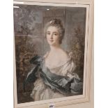 A VINTAGE DECORATIVE GILT FRAMED PRINT OF AN 18th C. LADY