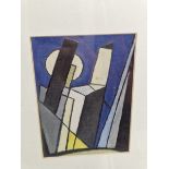 20th C. SCHOOL A PENCIL SIGNED ETCHING OF ABSTRACT FORMS TOGETHER WITH A SMALL ABSTRACT PAINTING