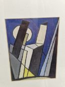 20th C. SCHOOL A PENCIL SIGNED ETCHING OF ABSTRACT FORMS TOGETHER WITH A SMALL ABSTRACT PAINTING