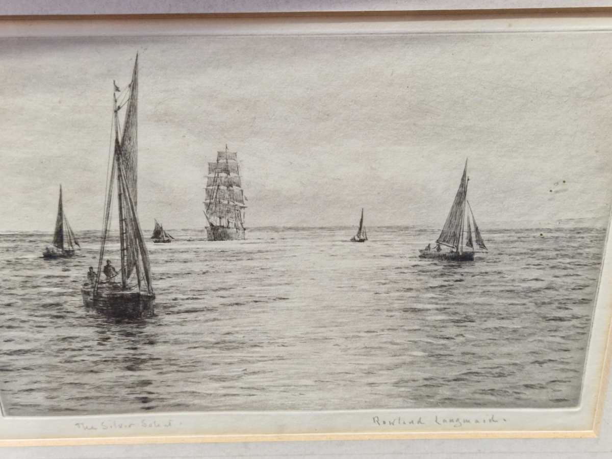 ROWLAND LANGMAID (1897-1956) THE SILVER SOLENT, PENCIL SIGNED ETCHING. 17 x 23cms TOGETHER WITH AN - Image 5 of 5