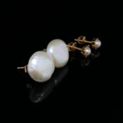 A PAIR OF PEARL BUTTON STUD EARRINGS AND A PAIR OF PEARL STUDS WITH SURROUND.. ALL UNMARKED,