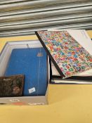 FOUR STAMP ALBUMS WITH PARTIAL CONTENTS, LOOSE STAMPS ETC.