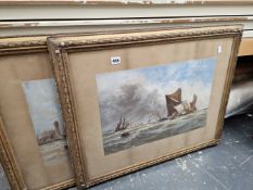 A PAIR OF EDWARDIAN GILT FRAMED SHIPPING SCENES AFTER THOMAS BUSH HARDY.