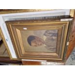 AN OIL PORTRAIT OF A BOY TOGETHER WITH A FRAMED MAP OF THE CARRIBEAN ISLANDS