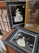 TWO ART DECO STYLE FOILED PICTURES OF ELEGANT LADIES.