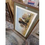 A DAVID SHEPHERD ELEPHANT PRINT TOGETHER WITH THREE OTHER FRAMED PRINTS