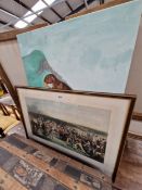 A PRINT OF A ST ANDREWS GOLF TOURNAMENT TOGETHER WITH AN OIL PAINTING OF AN EAGLE