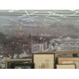 A LARGE PRINT OF THE PARIS SKYLINE.