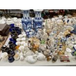 A COLLECTION OF CERAMIC FIGURES, ORIENTAL VASES, WEDGWOOD PORCELAIN AND OTHER VASES