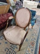 A 19th C. FRENCH GILT WOOD FAUTEUIL TOGETHER WITH ANOTHER IN MAHOGANY