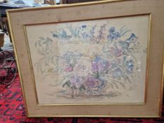 A FRAMED MONOTYPE OF FLOWERS