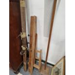 AN ANTIQUE LAUNDRY MAID, A SMALL EASEL, A WOOD STAND ETC.